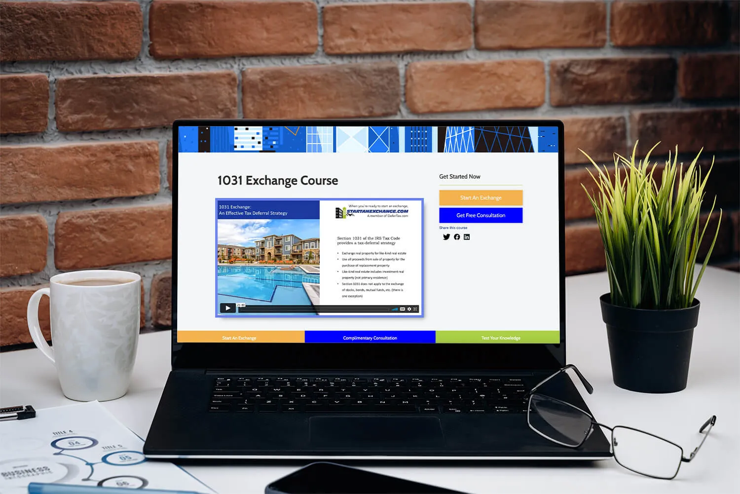 A laptop displaying the 1031 Exchange course